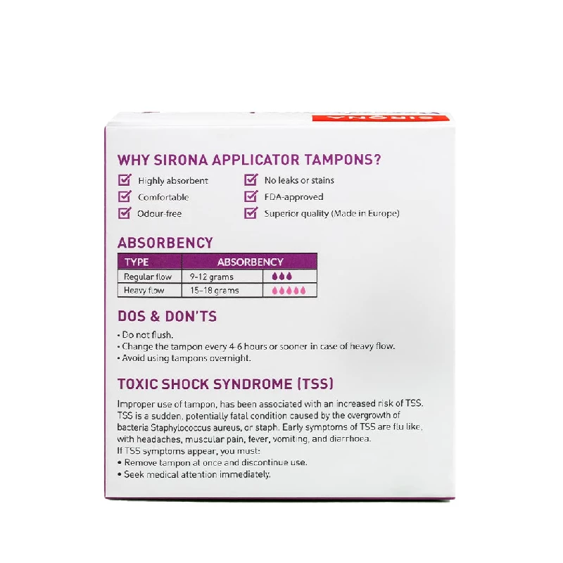 Sirona Regular Flow Tampons with Applicator, 16 Pads-8.webp